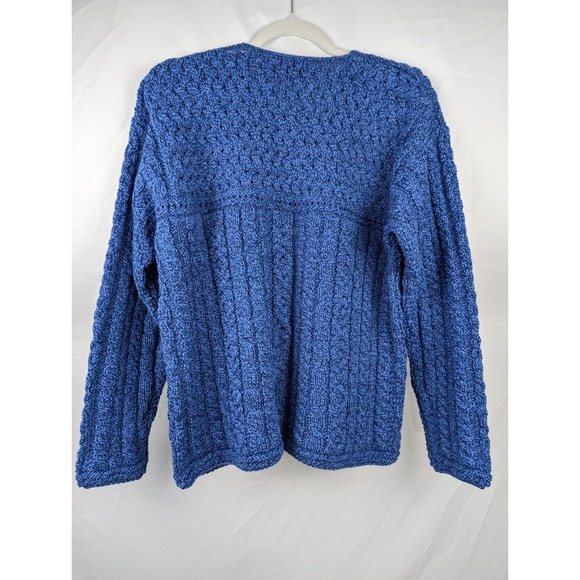 Blarney Woollen Mills Wool Blue Cable Knit Chunky Sweater Cottagecore Fisherman - Picture 7 of 10